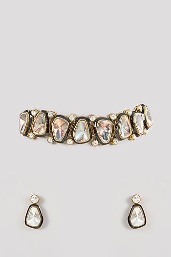 Gold Finish Kundan Polki Choker Necklace Set