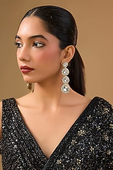 Gold Finish Kundan Polki Dangler Earrings