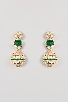 Gold Finish Kundan Polki & Emerald Choker Necklace Set
