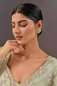 Gold Finish Kundan Polki Stud Earrings