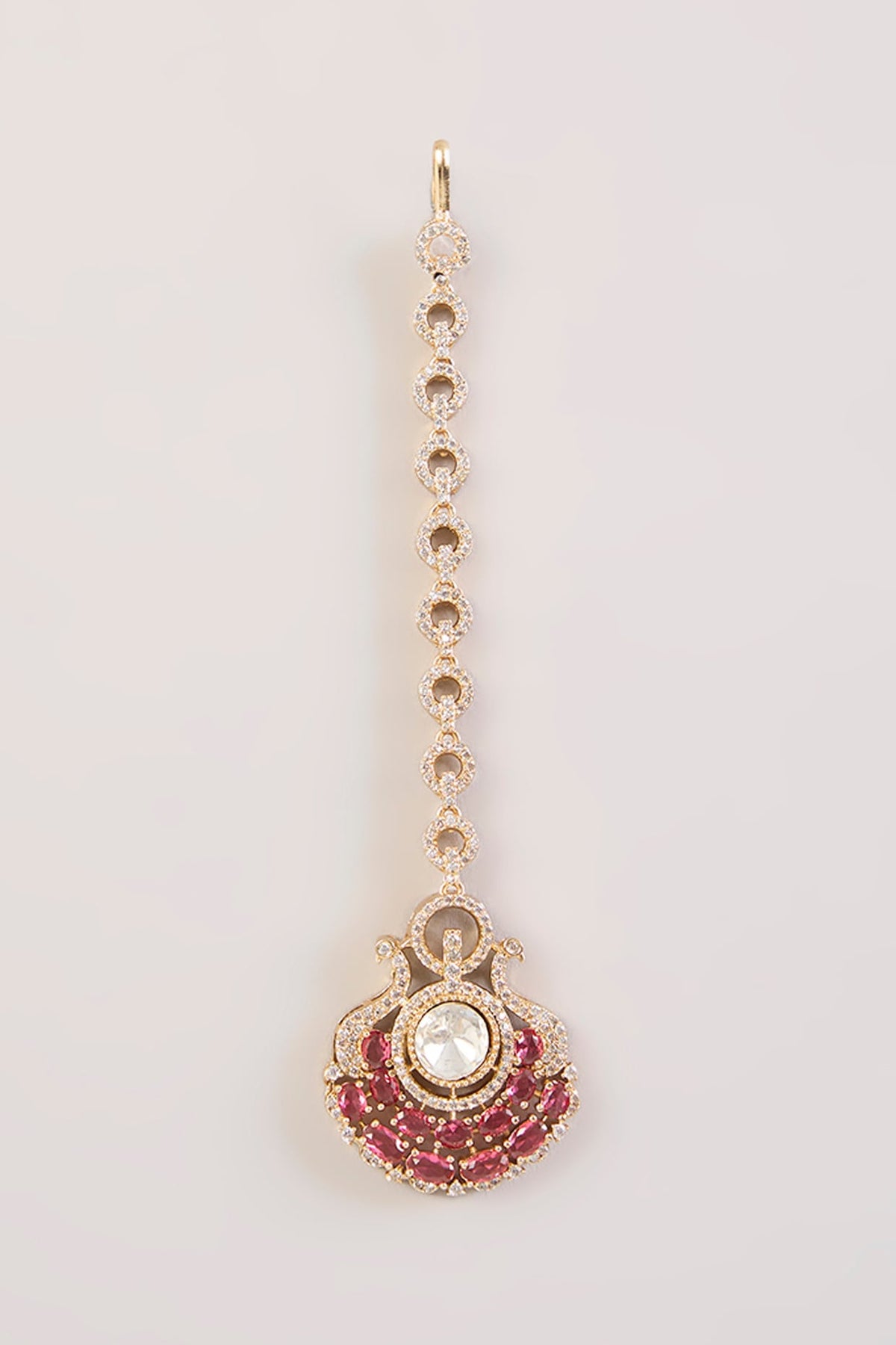 Rose Gold Finish Ruby & Kundan Polki Maangtikka
