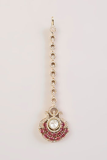 Rose Gold Finish Ruby & Kundan Polki Maangtikka