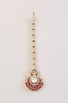 Rose Gold Finish Ruby & Kundan Polki Maangtikka
