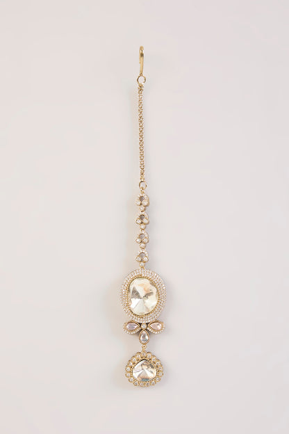 Gold Finish Kundan Polki Enameled Maangtikka