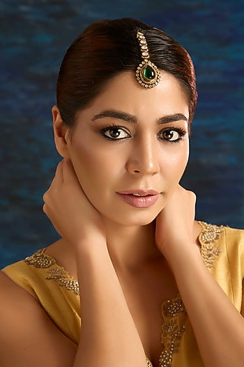 Gold Finish Green Kundan Polki Maangtikka