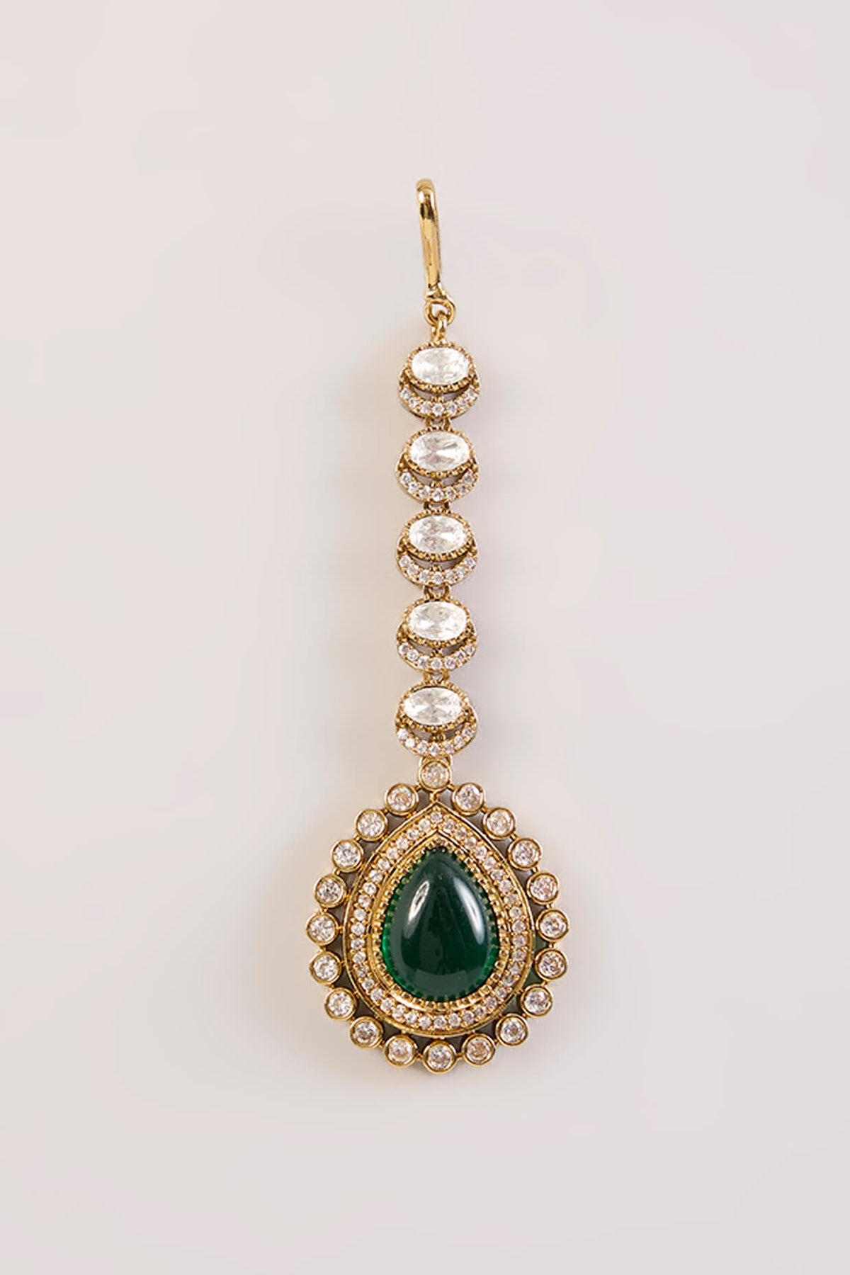 Gold Finish Green Kundan Polki Maangtikka