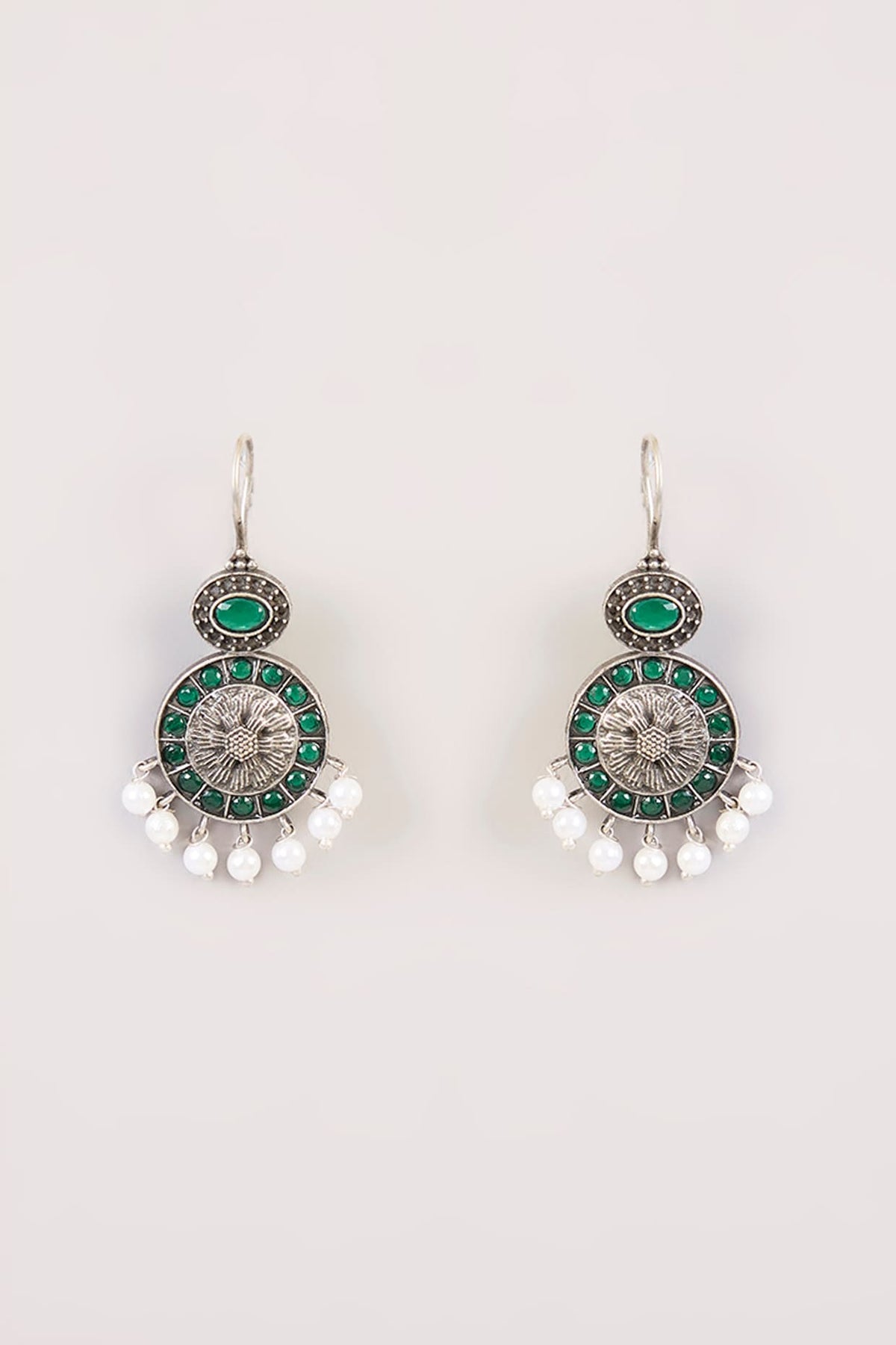 Gold Finish Pink Stone Dangler Earrings