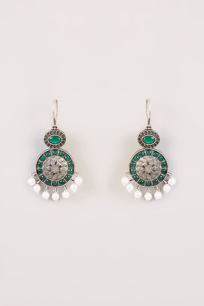 Gold Finish Pink Stone Dangler Earrings