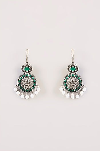 Gold Finish Pink Stone Dangler Earrings