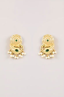 Gold Finish Shell Pearl Temple Dangler Earrings