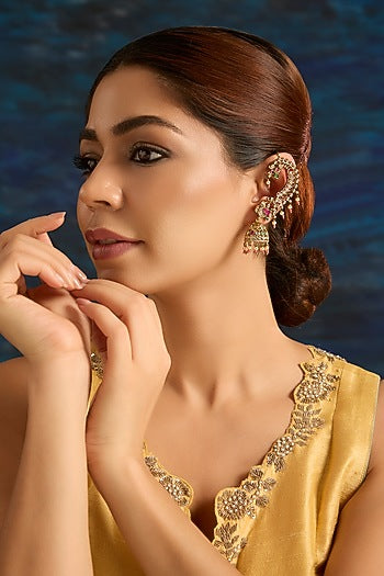 Rose Gold Finish Pearl Drop Earcuff Jhumka Earrings