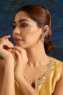 Rose Gold Finish Pearl Drop Earcuff Jhumka Earrings