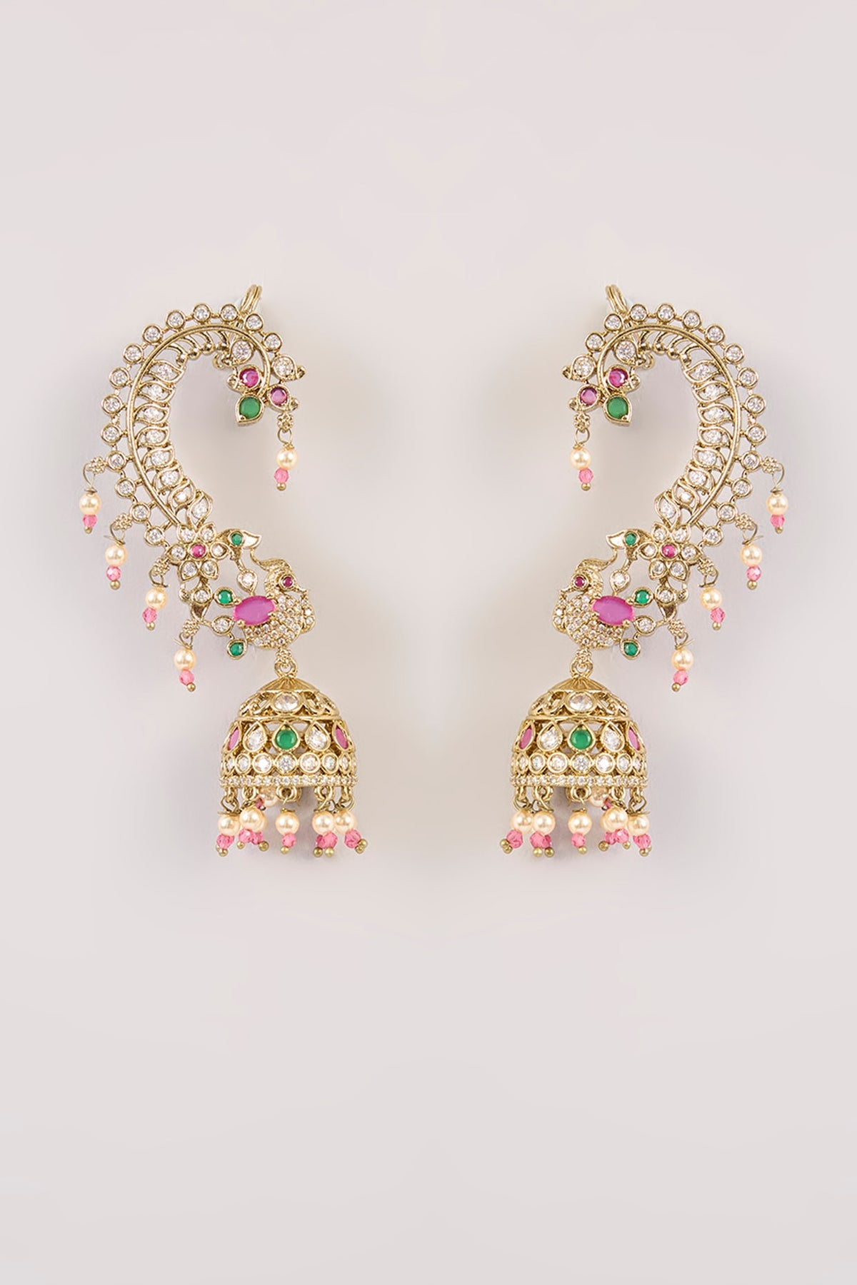 Rose Gold Finish Pearl Drop Earcuff Jhumka Earrings
