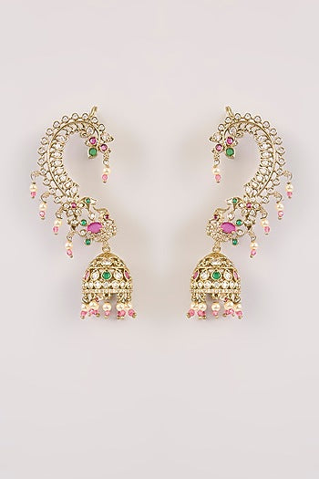 Rose Gold Finish Pearl Drop Earcuff Jhumka Earrings