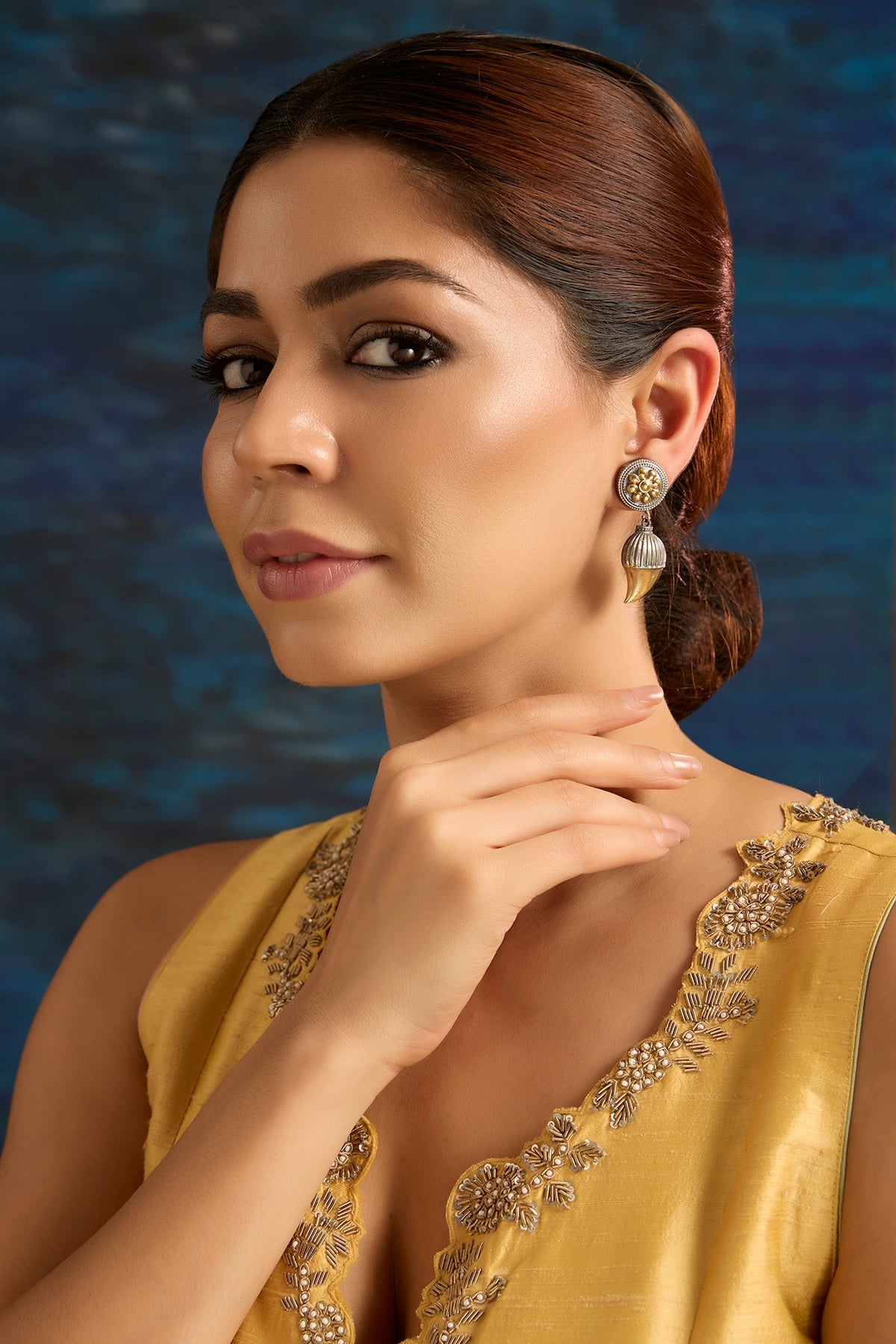 Gold Finish Pearl & Zircon Stud Earrings