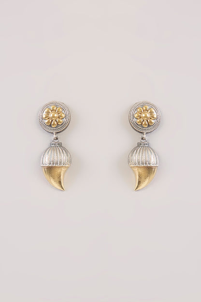 Gold Finish Pearl & Zircon Stud Earrings