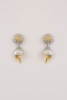 Gold Finish Pearl & Zircon Stud Earrings
