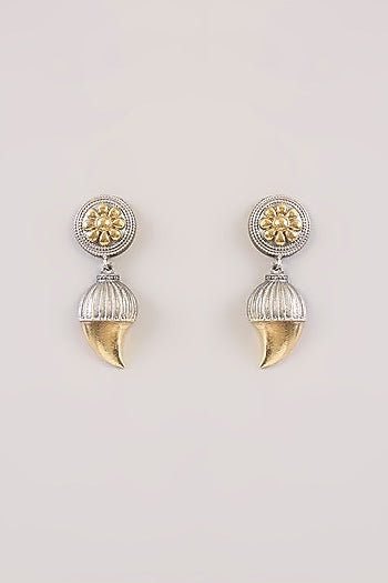 Gold Finish Pearl & Zircon Stud Earrings