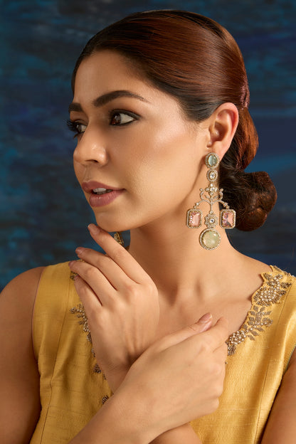 Gold Finish Rose Quartz & Pearl Dangler Earrings