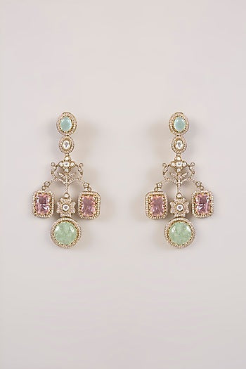 Gold Finish Rose Quartz & Pearl Dangler Earrings