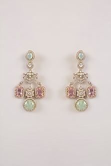 Gold Finish Rose Quartz & Pearl Dangler Earrings