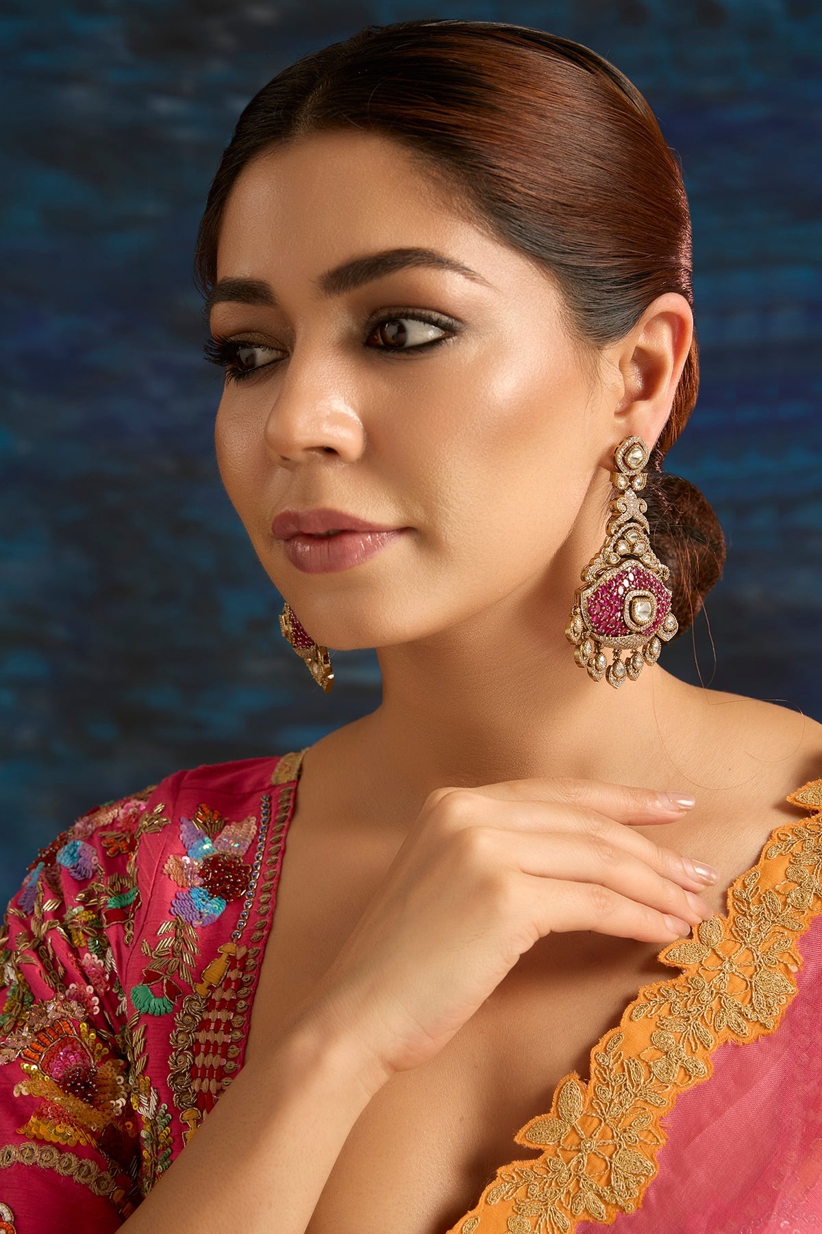 Gold Finish Kundan Polki Dangler Earrings