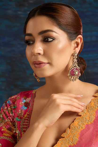Gold Finish Kundan Polki Dangler Earrings