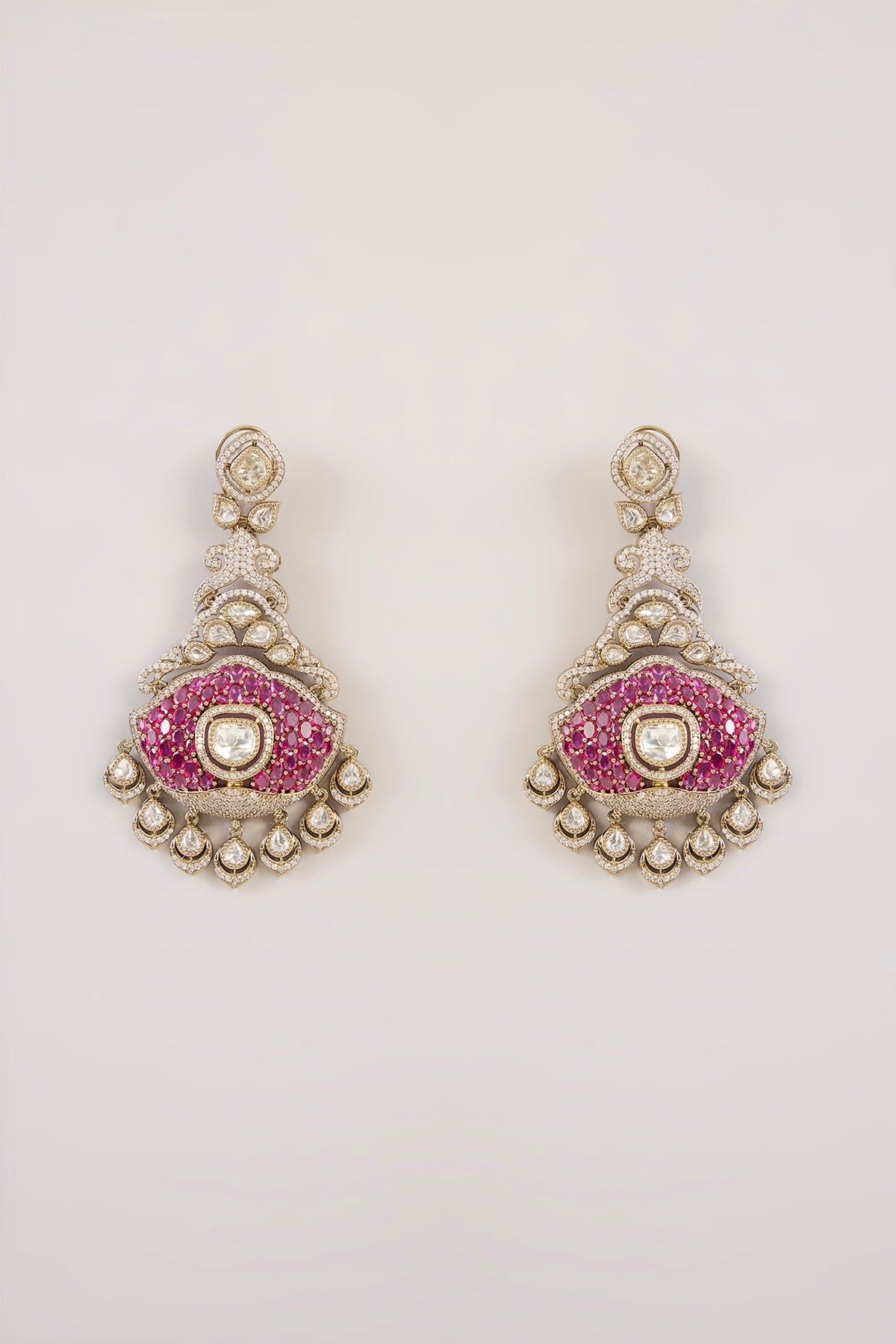 Gold Finish Kundan Polki Dangler Earrings