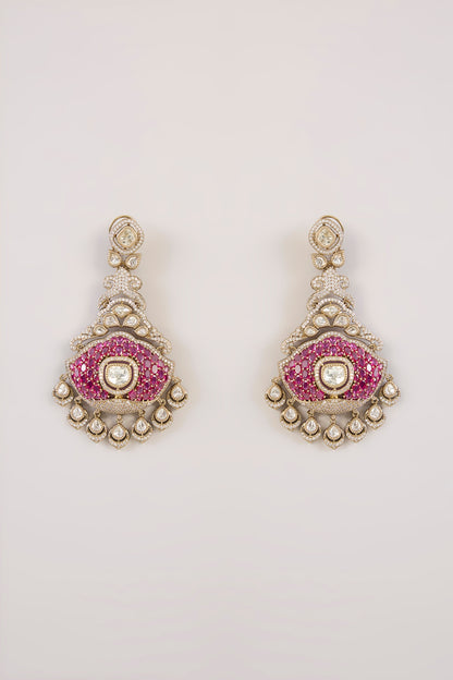 Gold Finish Kundan Polki Dangler Earrings