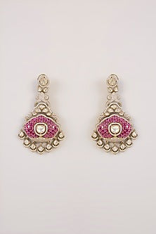 Gold Finish Kundan Polki Dangler Earrings