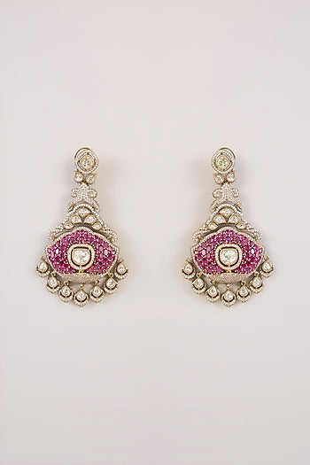 Gold Finish Kundan Polki Dangler Earrings