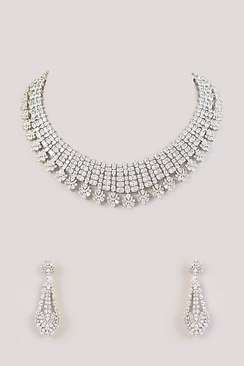 White Finish Zircon Necklace Set