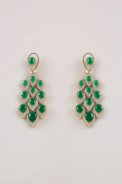 Gold Finish Emerald Synthetic Stone Necklace Set