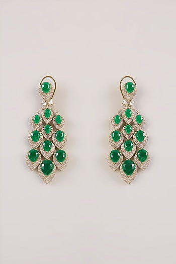 Gold Finish Emerald Synthetic Stone Necklace Set