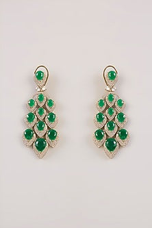 Gold Finish Emerald Synthetic Stone Necklace Set