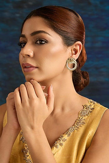 Gold Finish Kundan Polki Dangler Earrings