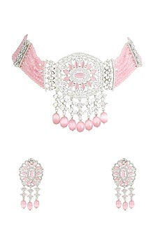 White Finish Diamante Necklace Set