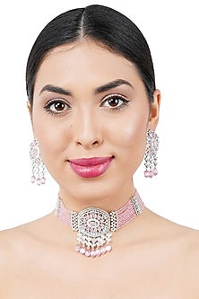 White Finish Diamante Necklace Set