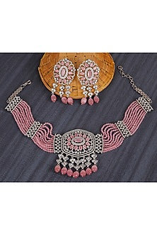 White Finish Diamante Necklace Set