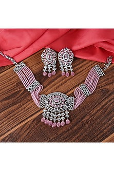 White Finish Diamante Necklace Set