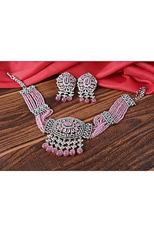White Finish Diamante Necklace Set