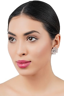 White Finish Earrings With Diamonds