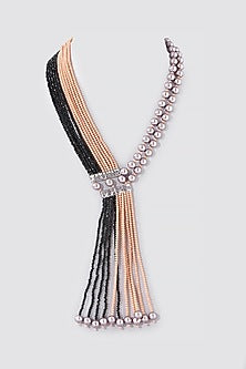 Gold Finish Black & Champagne Beaded Necklace