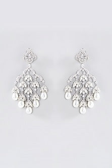 White Rhodium Finish American Diamond Dangler Earrings