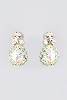 Gold Finish Kundan Polki Dangler Earrings