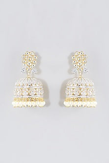 Gold Finish Kundan Polki Jhumka Earrings