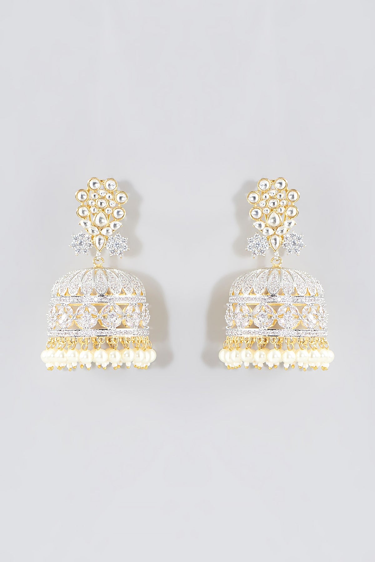 Gold Finish Kundan Polki Jhumka Earrings