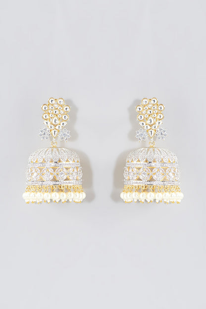 Gold Finish Kundan Polki Jhumka Earrings