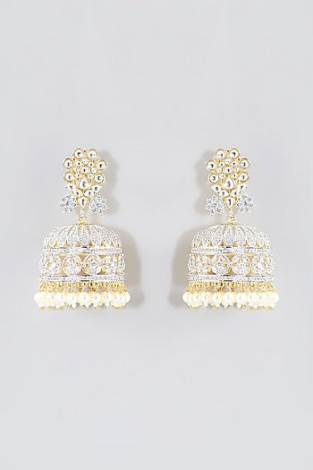 Gold Finish Kundan Polki Jhumka Earrings