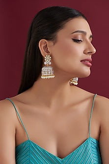 Gold Finish Kundan Polki Jhumka Earrings